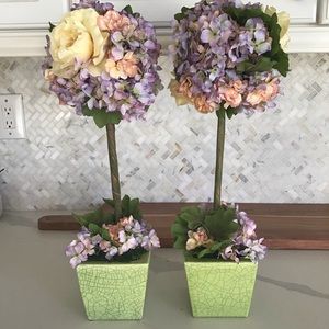 Two Faux Florals In Glass Planters